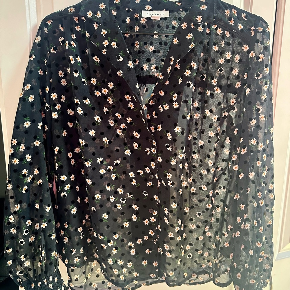 Topshop Black Sheer Embellished Blouse